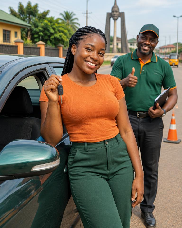Confident learner after a driving lesson