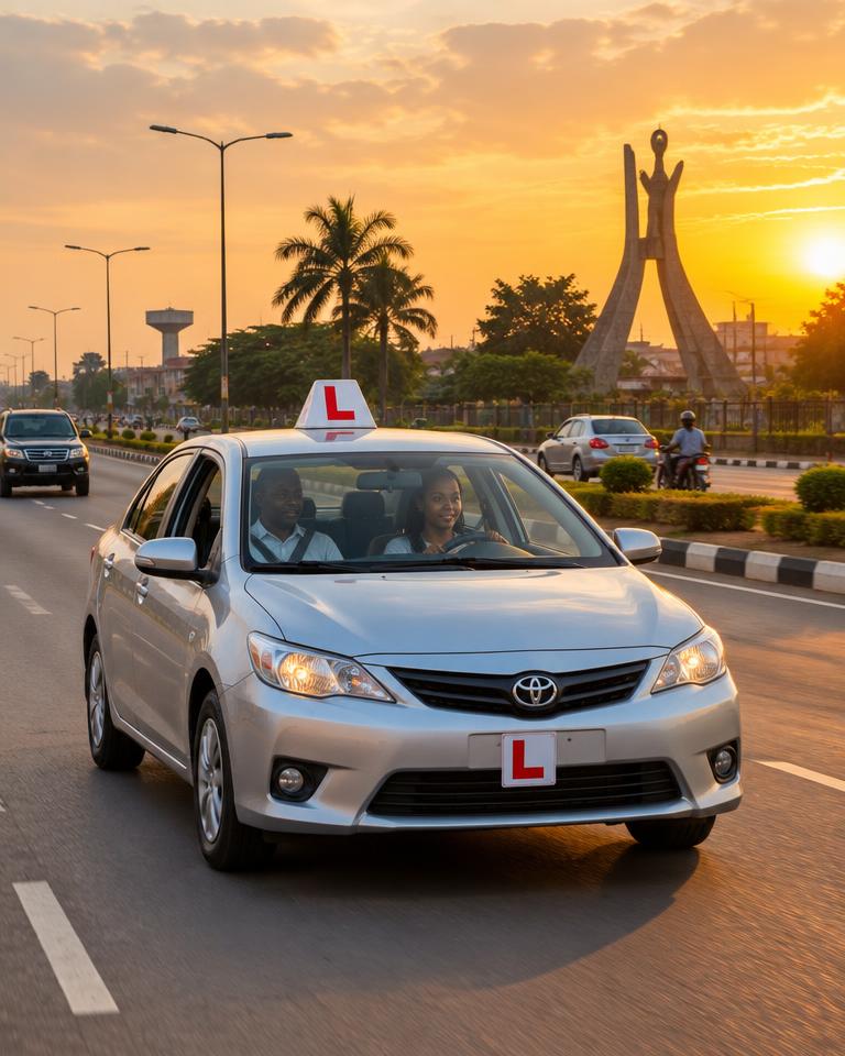 Learner training car on the road